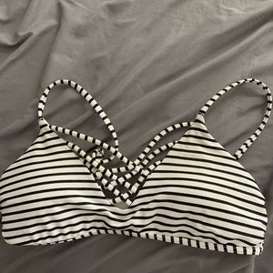 black and white striped bikini top